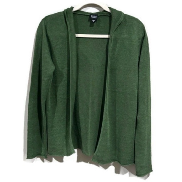 Eileen Fisher Sweaters - Eileen Fisher 100% Linen Open Front Green Sweater with Hoodie Size Medium